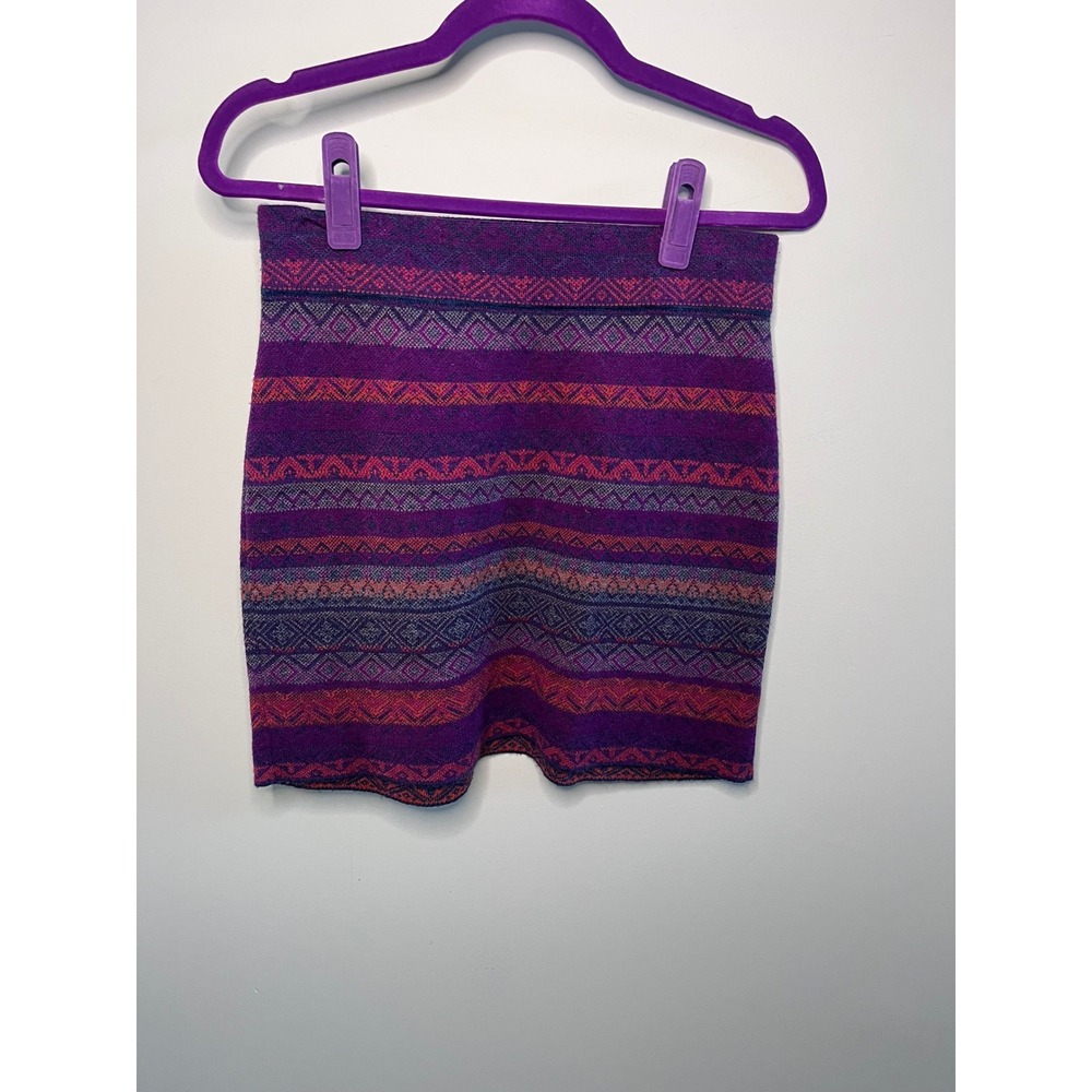 Krimson Klover Womens Purple Fair Isle Merino Wool Silk Blend Knit Mini Skirt S